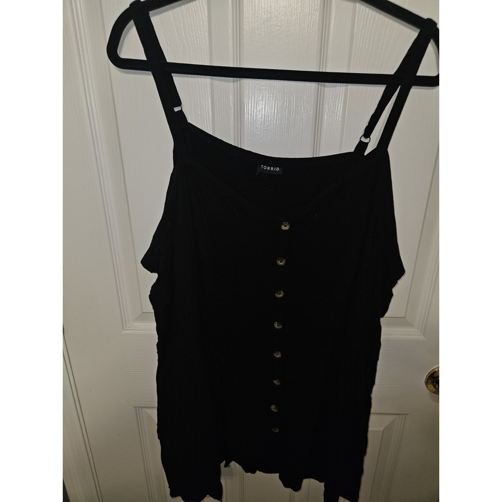 Torrid Fit and Flare Rayon Slub Button-Front Cami Black Plus Size 3x 22/24